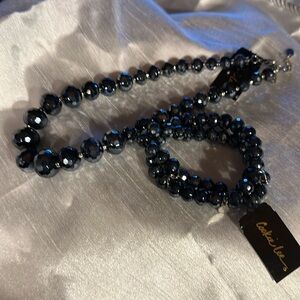NWT Necklace/ Bracelet Set Faceted Black Genuine Crystal High Quality Cookie Lee
